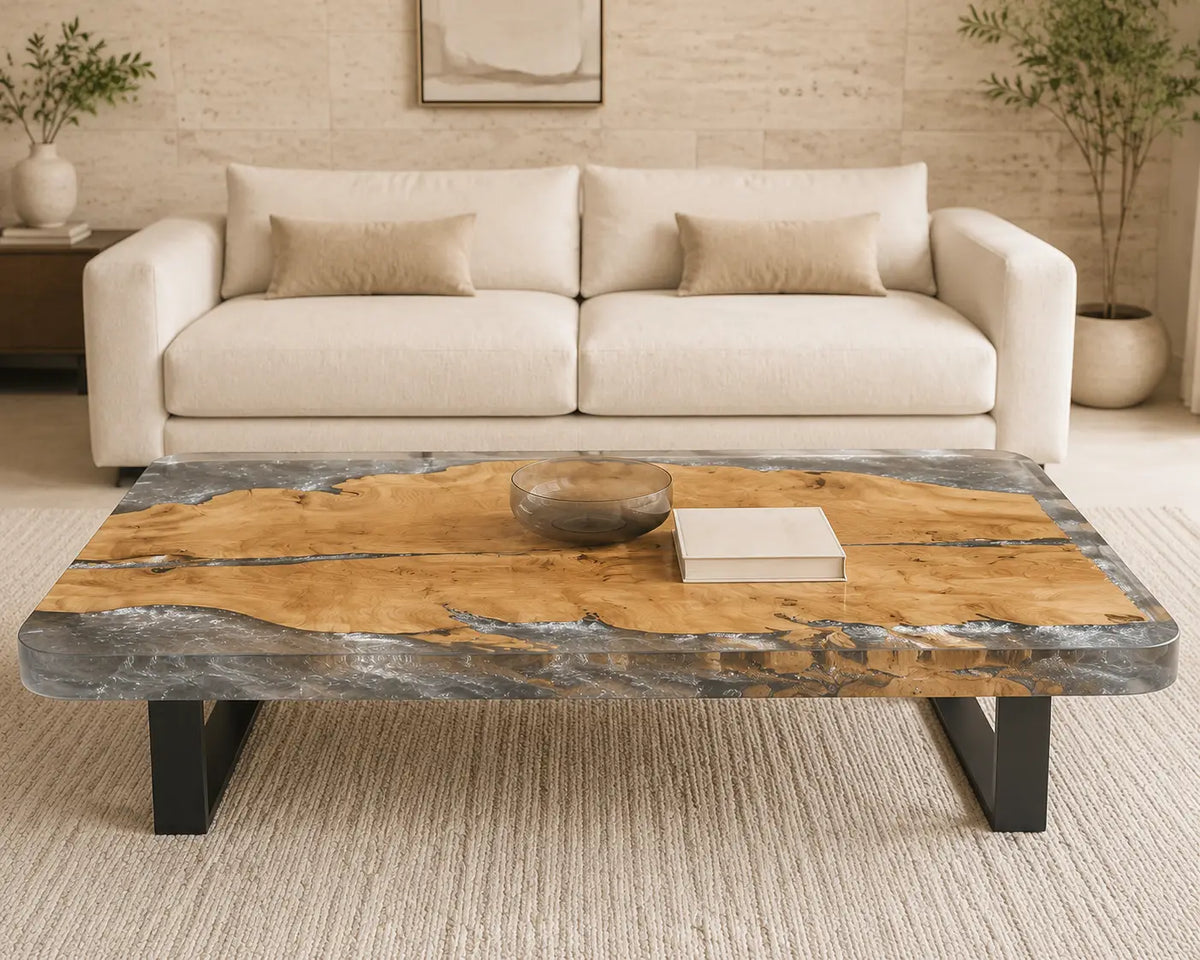 ECTC38 Silver Burl Silver Gray Epoxy Poplar Coffee Table featuring handcrafted poplar wood and silver gray resin-5