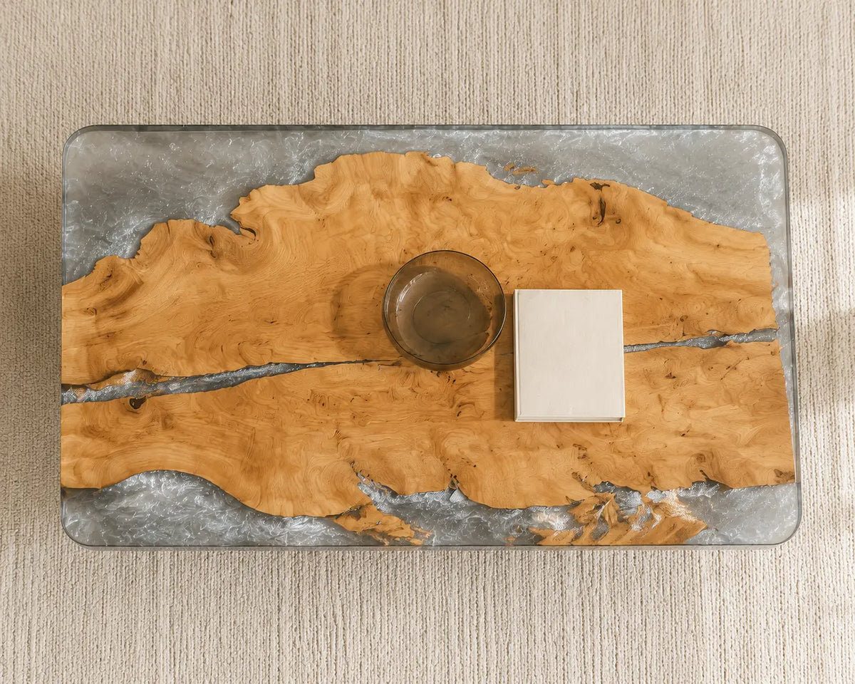 ECTC38 Silver Burl Silver Gray Epoxy Poplar Coffee Table featuring handcrafted poplar wood and silver gray resin-6