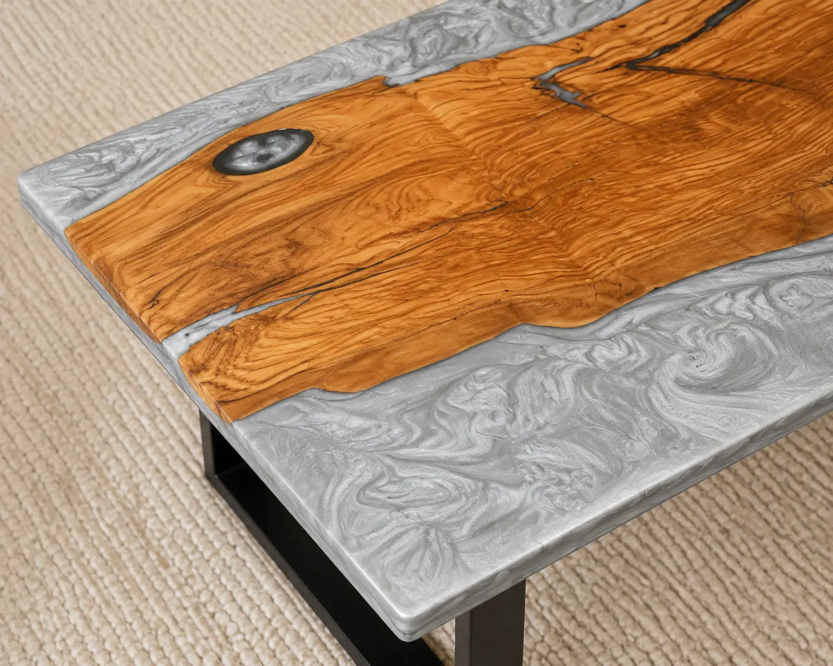 ECTC39 Silver Shore Silver Gray Epoxy Olive Wood Coffee Table featuring handcrafted olive wood and silver gray resin-2