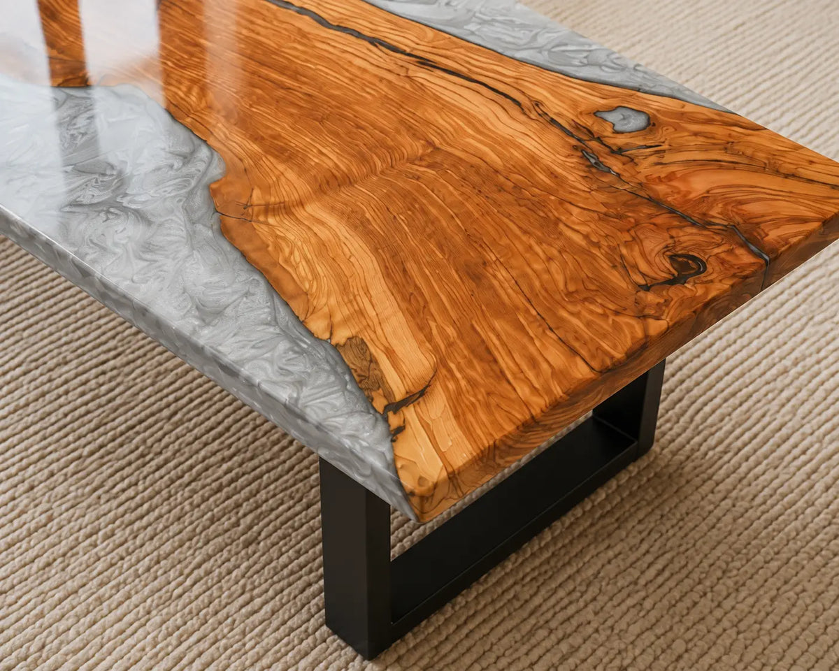 ECTC39 Silver Shore Silver Gray Epoxy Olive Wood Coffee Table featuring handcrafted olive wood and silver gray resin-3
