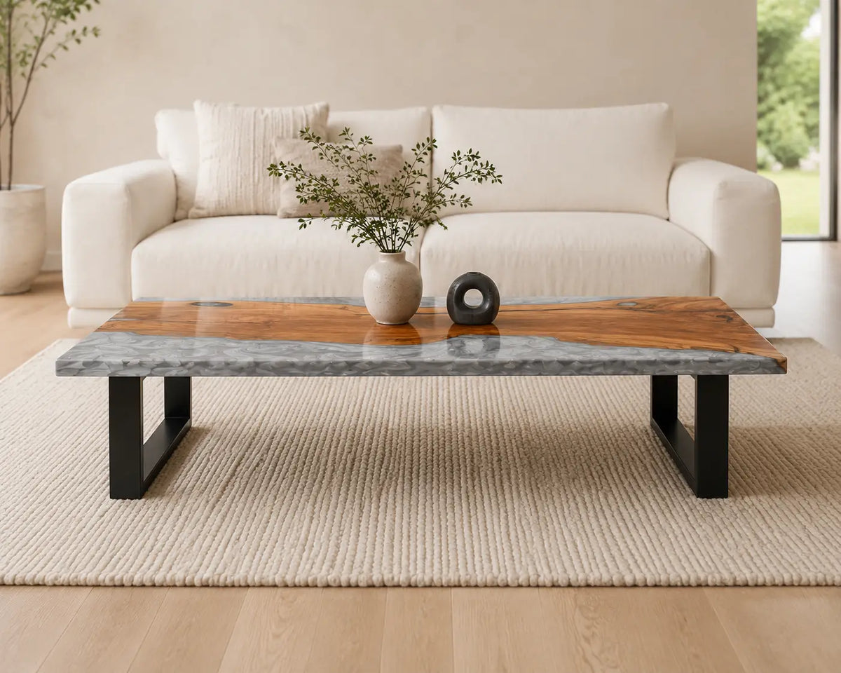ECTC39 Silver Shore Silver Gray Epoxy Olive Wood Coffee Table featuring handcrafted olive wood and silver gray resin-4