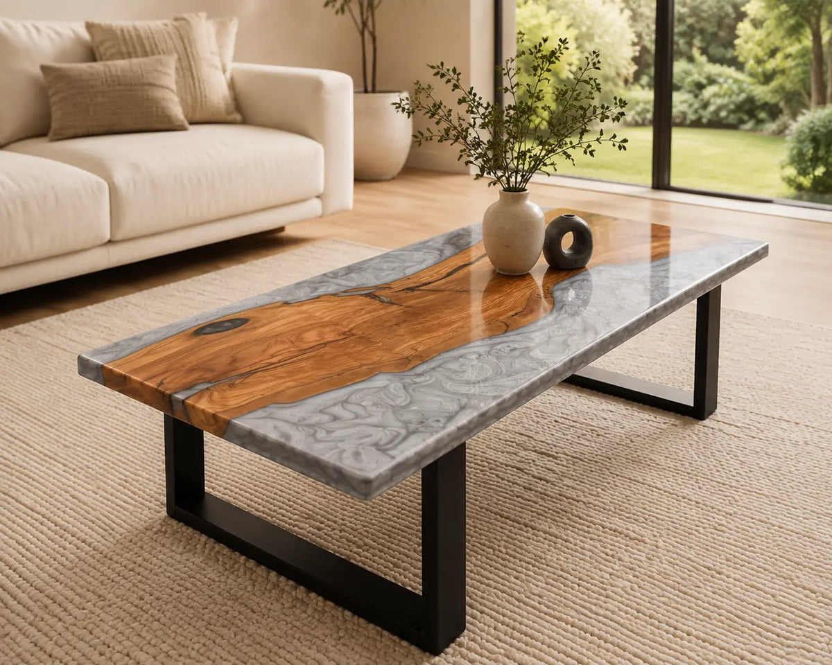 ECTC39 Silver Shore Silver Gray Epoxy Olive Wood Coffee Table featuring handcrafted olive wood and silver gray resin-6