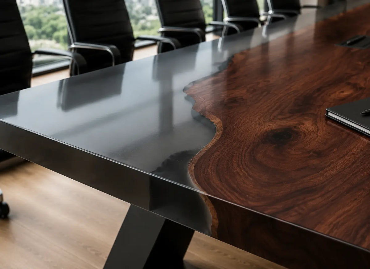 ECTFC01 Executive Passage Smoky Gray Epoxy Black Walnut Conference Table featuring handcrafted black walnut and smoky gray resin-2