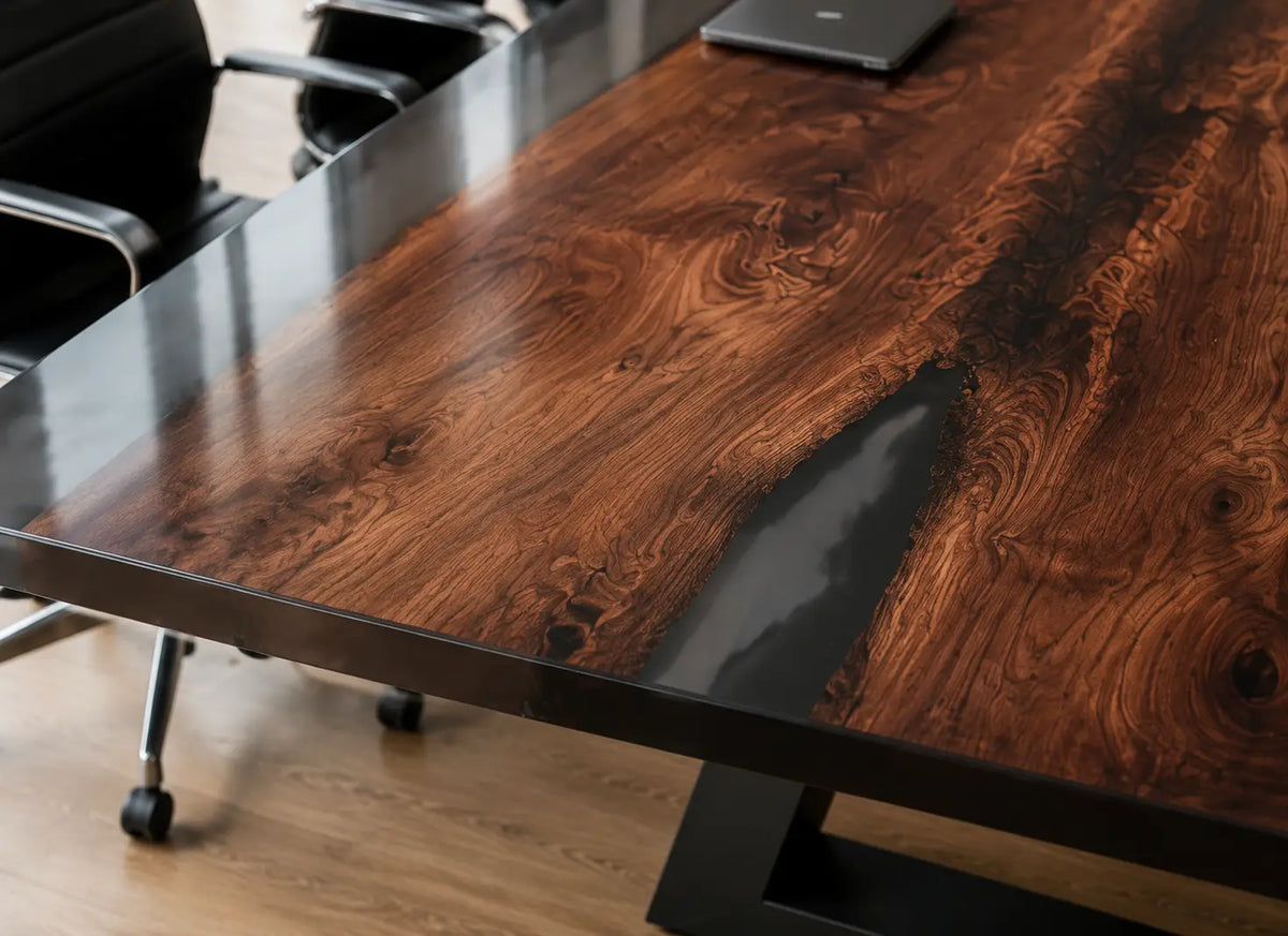 ECTFC01 Executive Passage Smoky Gray Epoxy Black Walnut Conference Table featuring handcrafted black walnut and smoky gray resin-3