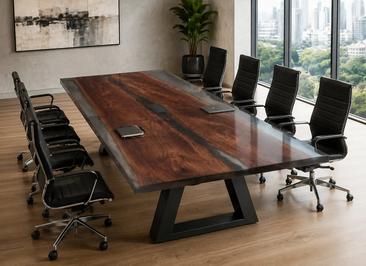 ECTFC01 Executive Passage Smoky Gray Epoxy Black Walnut Conference Table featuring handcrafted black walnut and smoky gray resin-4