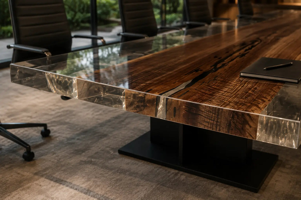 ECTFC02 Boardroom Edge Crystal Clear Epoxy Black Walnut Conference Table featuring handcrafted black walnut and crystal clear resin-3