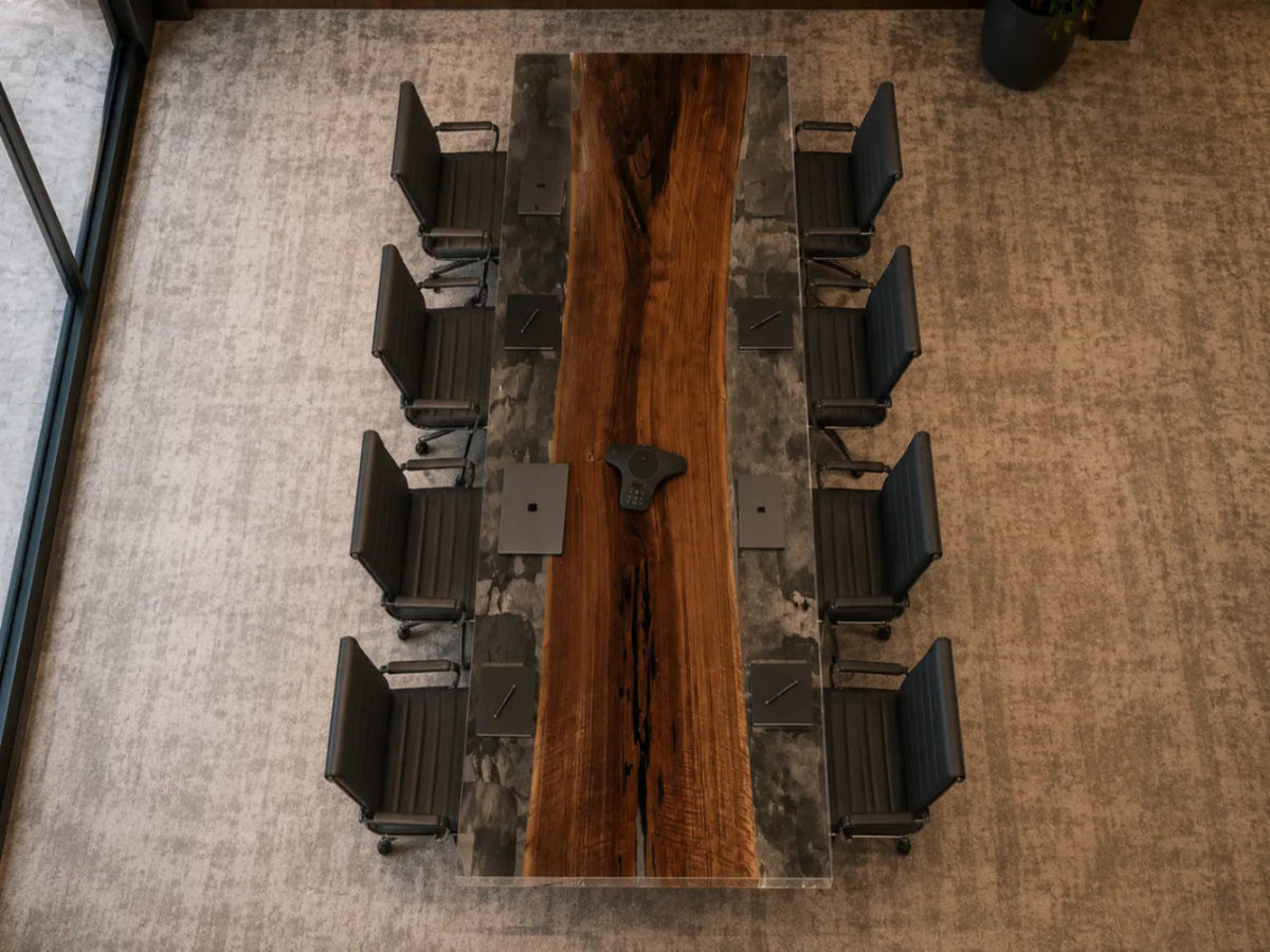 ECTFC02 Boardroom Edge Crystal Clear Epoxy Black Walnut Conference Table featuring handcrafted black walnut and crystal clear resin-4