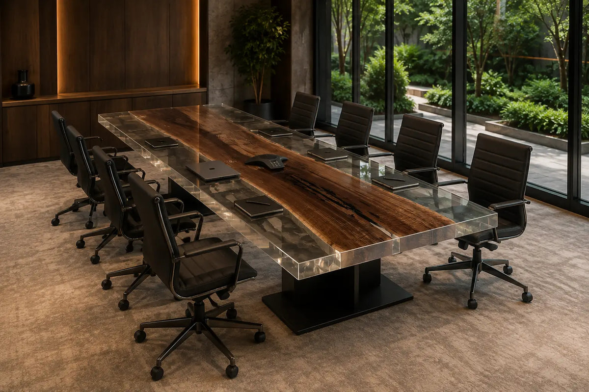 ECTFC02 Boardroom Edge Crystal Clear Epoxy Black Walnut Conference Table featuring handcrafted black walnut and crystal clear resin-5