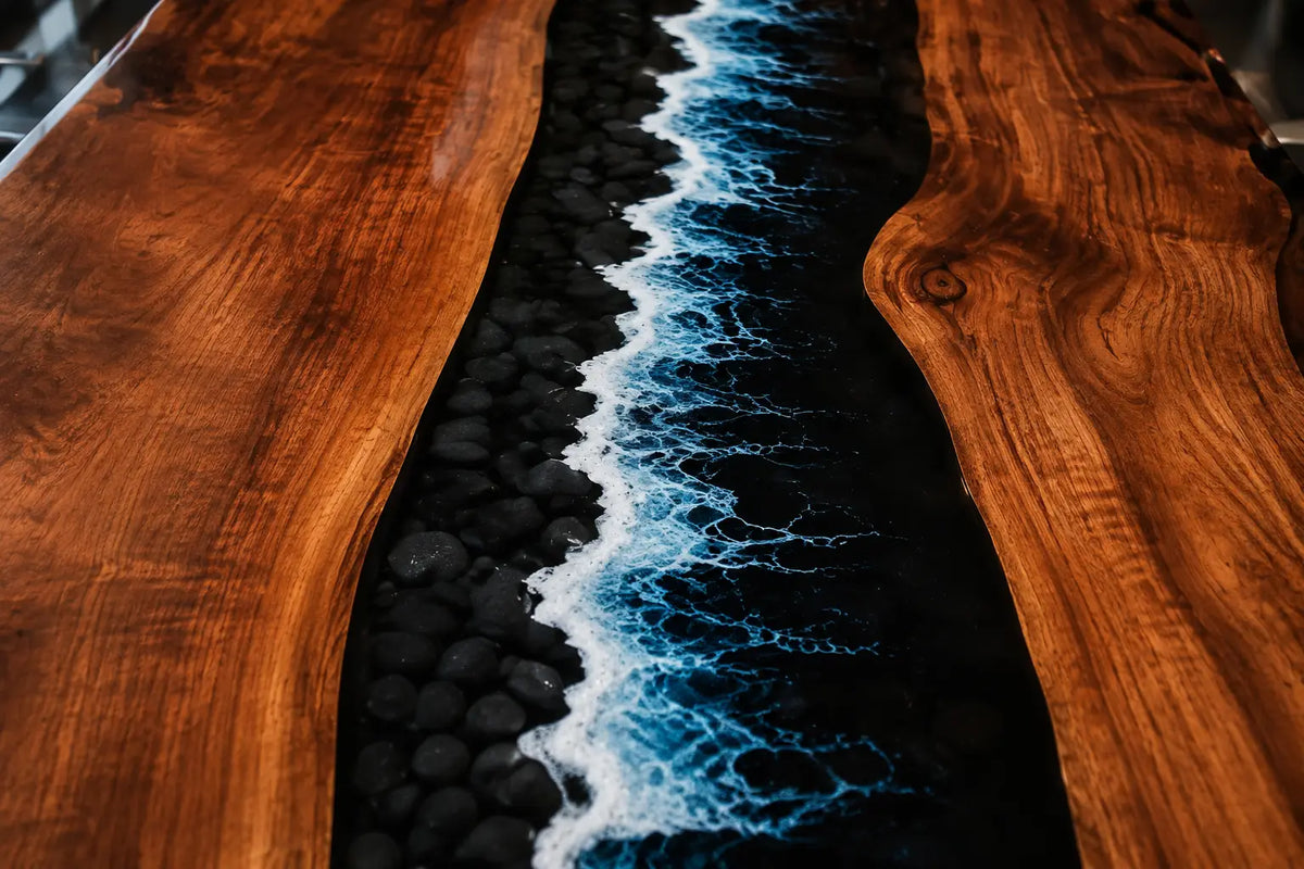 ECTFC03 Twin Current Black with Ocean Blue Wave Epoxy Black Walnut Conference Table featuring handcrafted black walnut and black with ocean blue wave resin-3