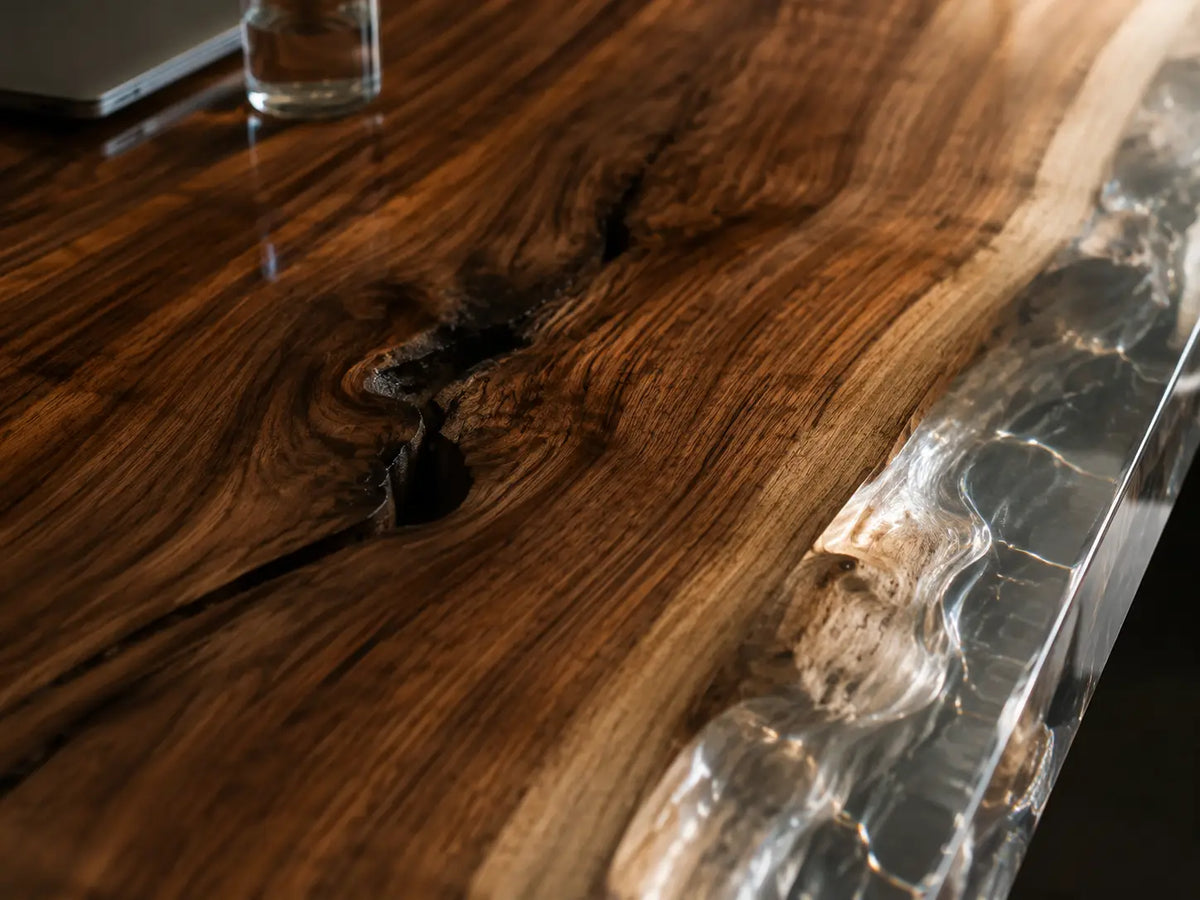 ECTFC04 Grand Assembly Crystal Clear Epoxy Black Walnut Conference Table featuring handcrafted black walnut and crystal clear resin-2