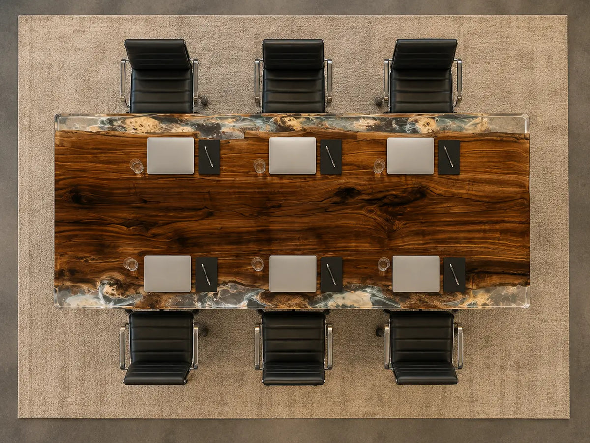 ECTFC04 Grand Assembly Crystal Clear Epoxy Black Walnut Conference Table featuring handcrafted black walnut and crystal clear resin-4