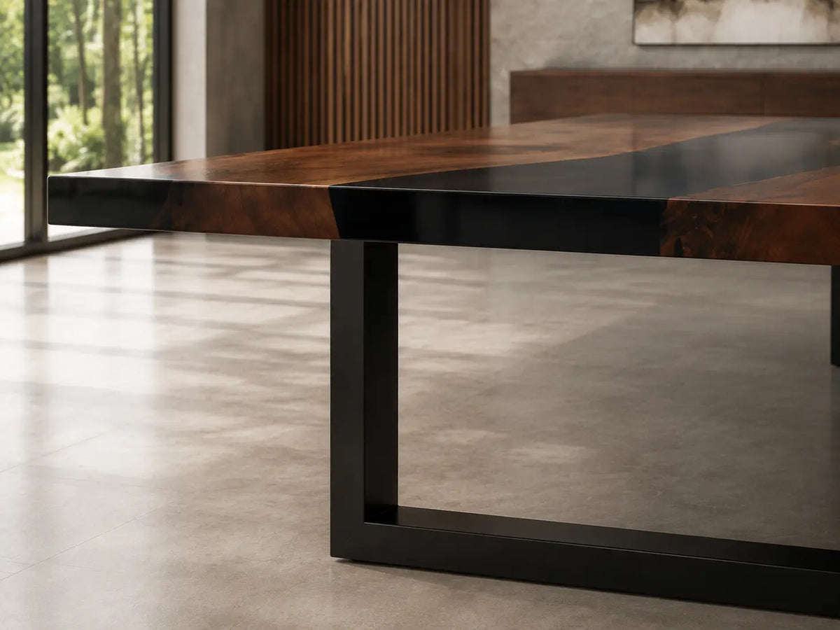 ECTFC05 Central Divide Black Epoxy Black Walnut Conference Table featuring handcrafted black walnut and black resin-2