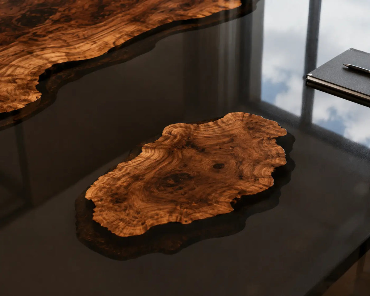 ECTFC06 Timber Council Black Epoxy Black Walnut Conference Table featuring handcrafted black walnut and black resin-2