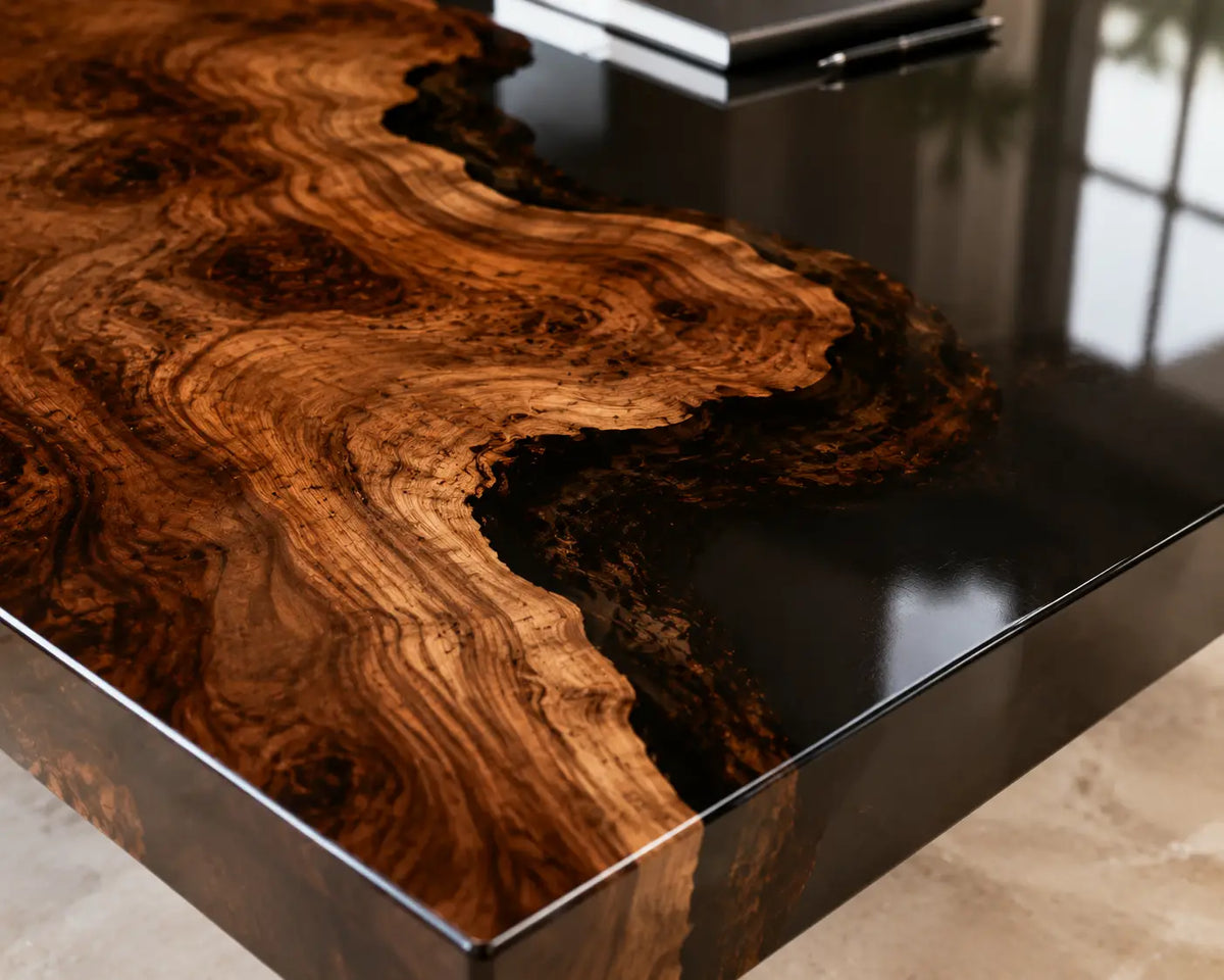 ECTFC06 Timber Council Black Epoxy Black Walnut Conference Table featuring handcrafted black walnut and black resin-1
