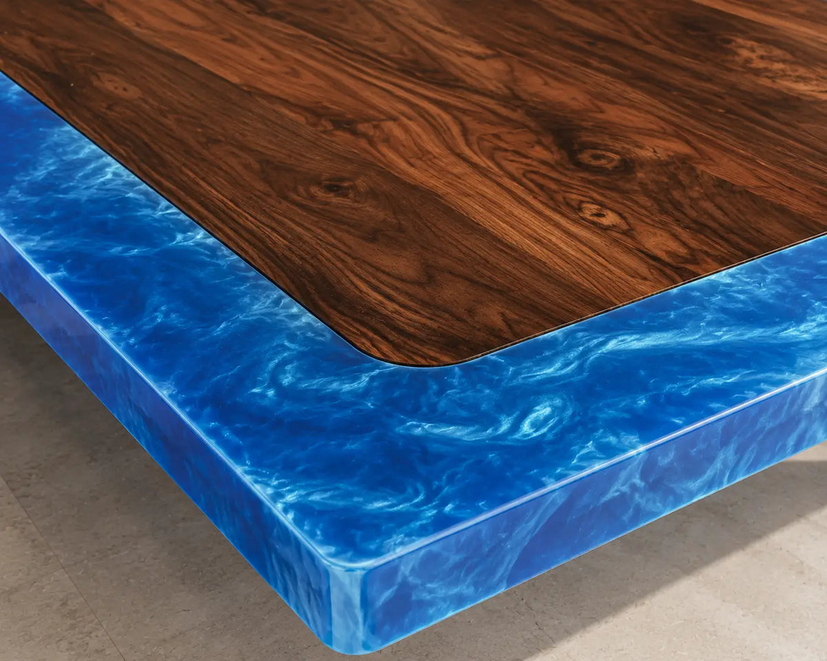 ECTFC08 Edge Summit Ocean Blue Clear Epoxy Black Walnut Conference Table featuring handcrafted black walnut and ocean blue clear resin-1