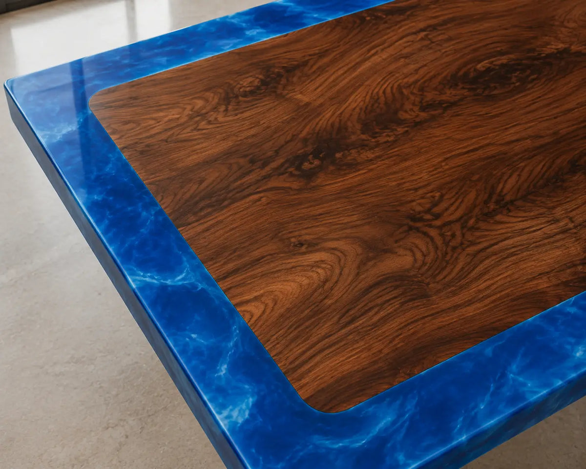 ECTFC08 Edge Summit Ocean Blue Clear Epoxy Black Walnut Conference Table featuring handcrafted black walnut and ocean blue clear resin-2