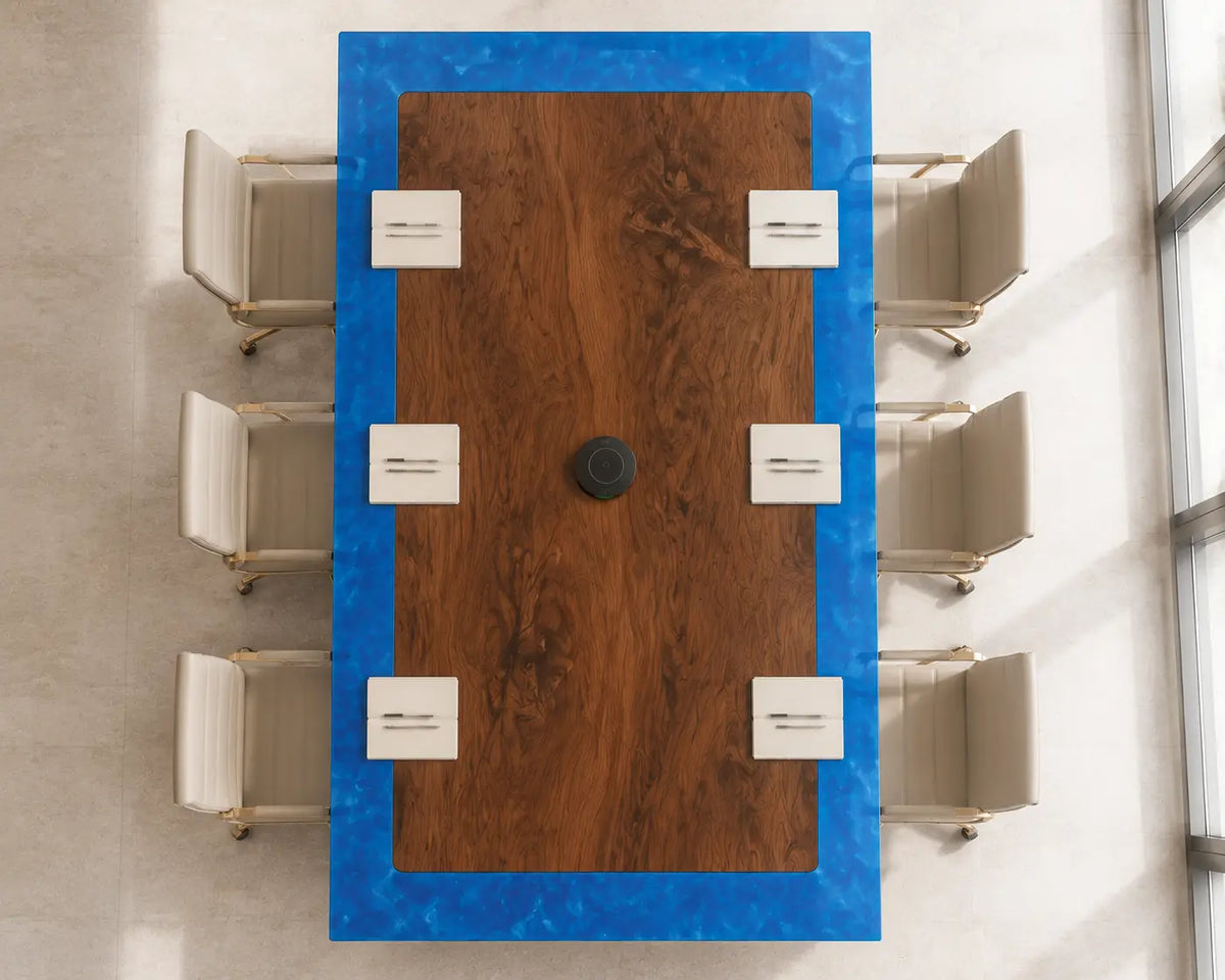 ECTFC08 Edge Summit Ocean Blue Clear Epoxy Black Walnut Conference Table featuring handcrafted black walnut and ocean blue clear resin-5
