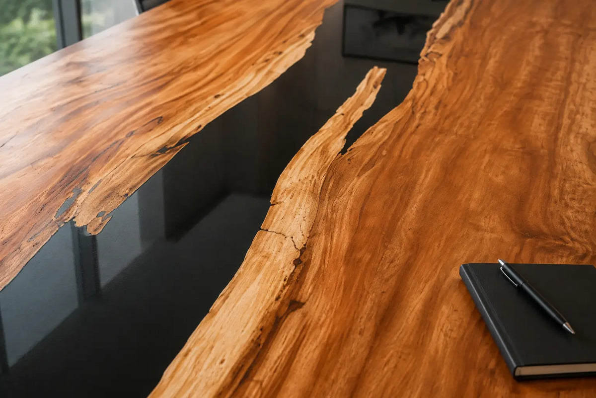 ECTFC09 Grain Axis Crystal Clear Epoxy Walnut Conference Table featuring handcrafted walnut wood and crystal clear resin-1