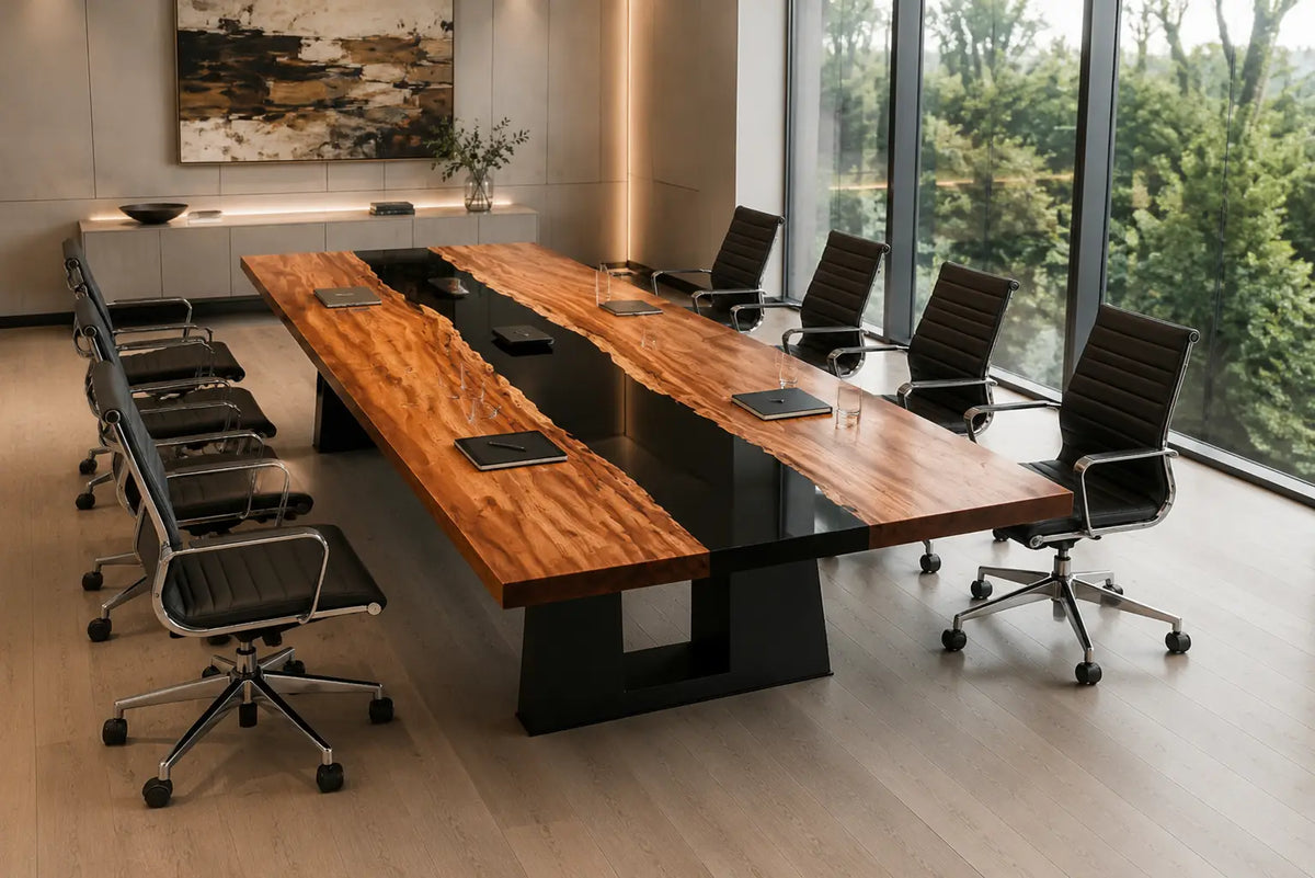 ECTFC09 Grain Axis Crystal Clear Epoxy Walnut Conference Table featuring handcrafted walnut wood and crystal clear resin-3