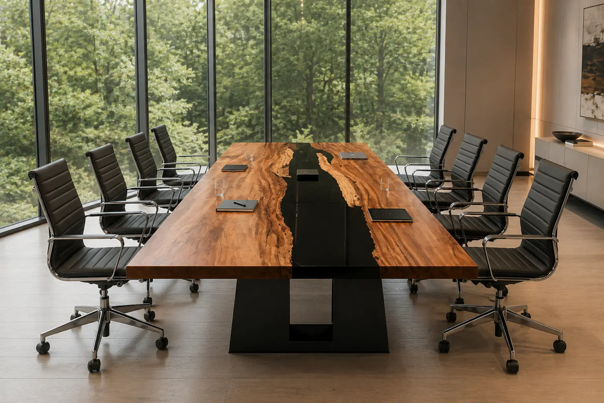 ECTFC09 Grain Axis Crystal Clear Epoxy Walnut Conference Table featuring handcrafted walnut wood and crystal clear resin-4