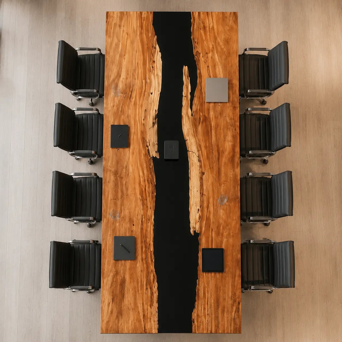 ECTFC09 Grain Axis Crystal Clear Epoxy Walnut Conference Table featuring handcrafted walnut wood and crystal clear resin-5