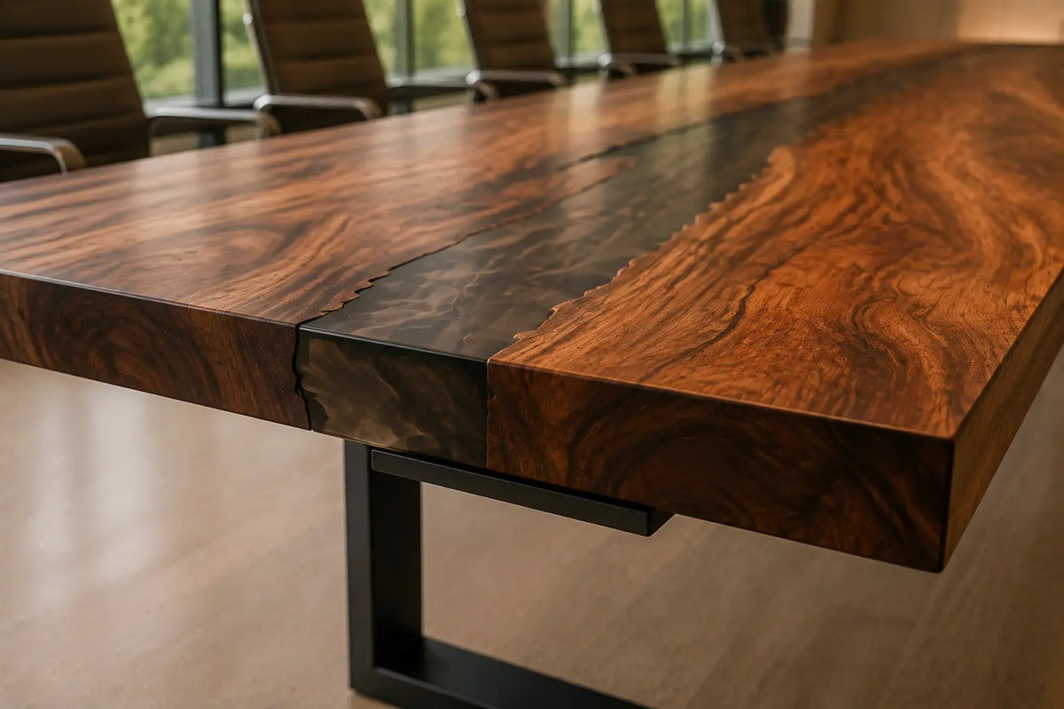 ECTFC10 Longspan Conference Crystal Clear Epoxy Walnut Conference Table featuring handcrafted walnut wood and crystal clear resin-2