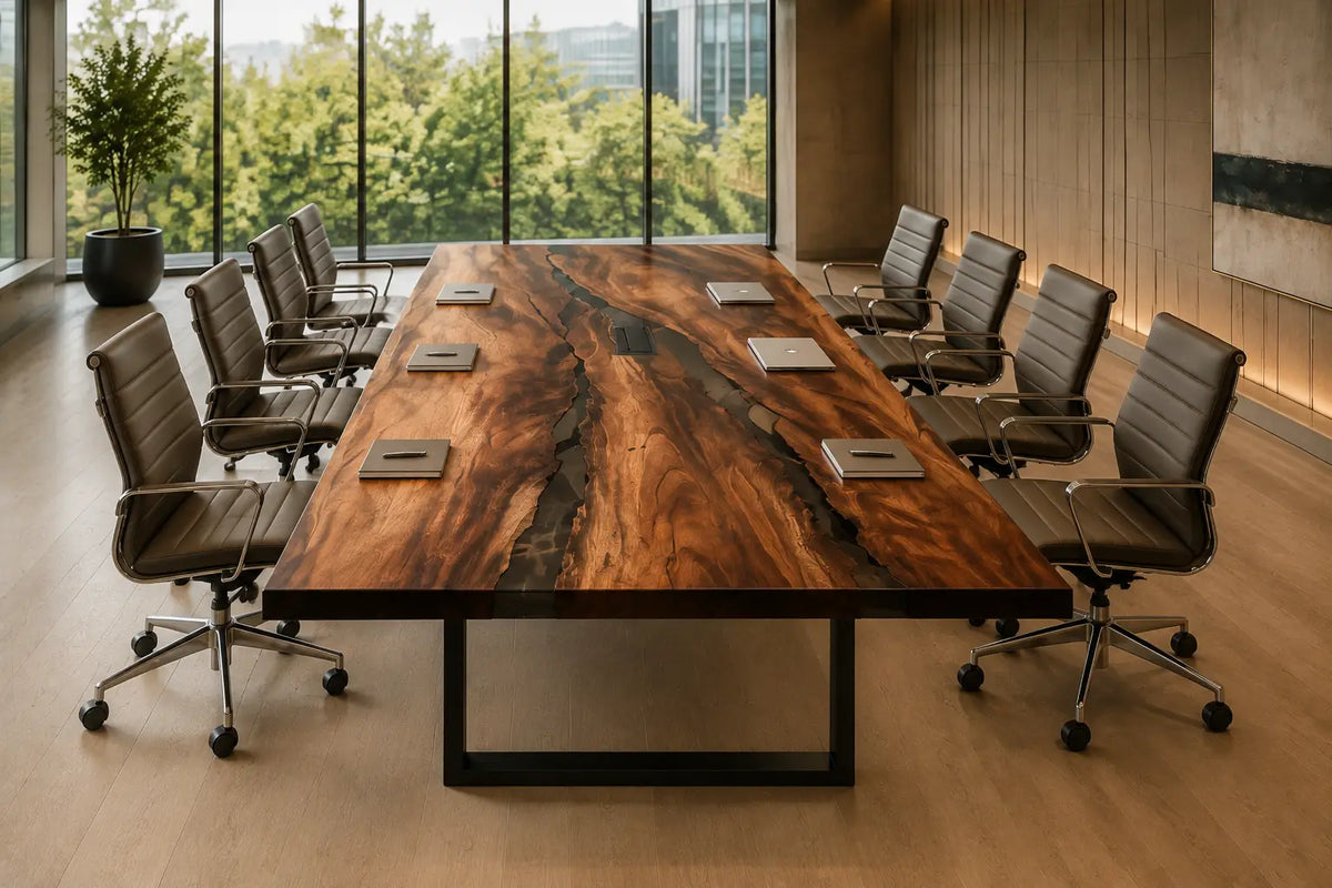 ECTFC10 Longspan Conference Crystal Clear Epoxy Walnut Conference Table featuring handcrafted walnut wood and crystal clear resin-3