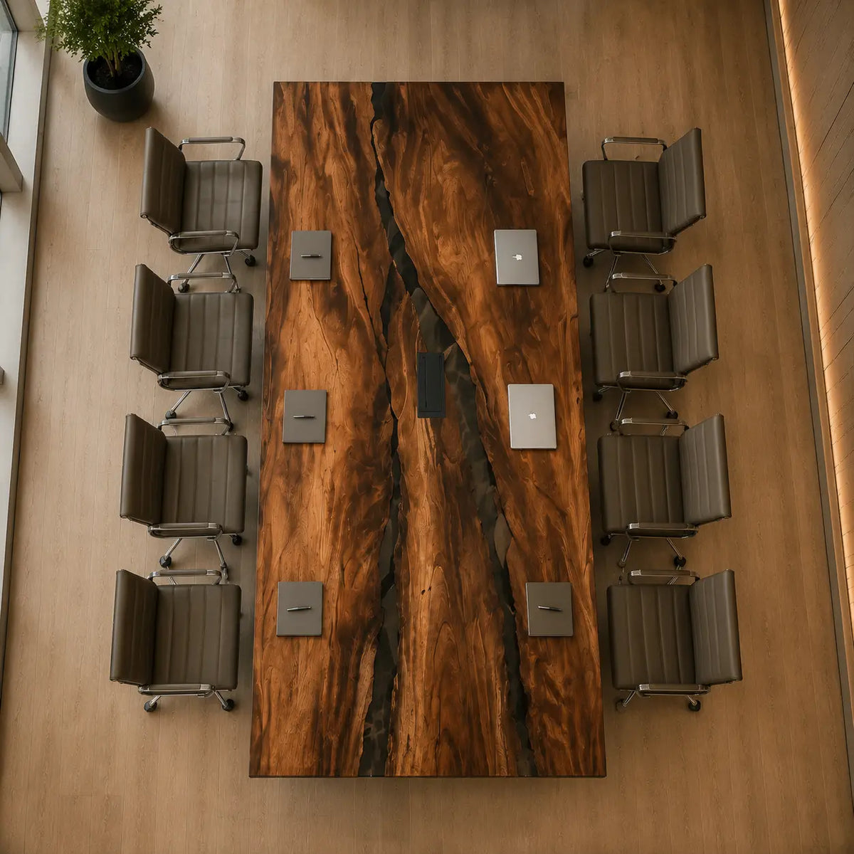 ECTFC10 Longspan Conference Crystal Clear Epoxy Walnut Conference Table featuring handcrafted walnut wood and crystal clear resin-4
