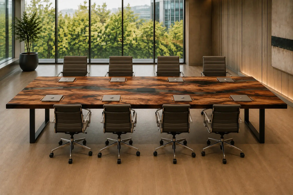 ECTFC10 Longspan Conference Crystal Clear Epoxy Walnut Conference Table featuring handcrafted walnut wood and crystal clear resin-5
