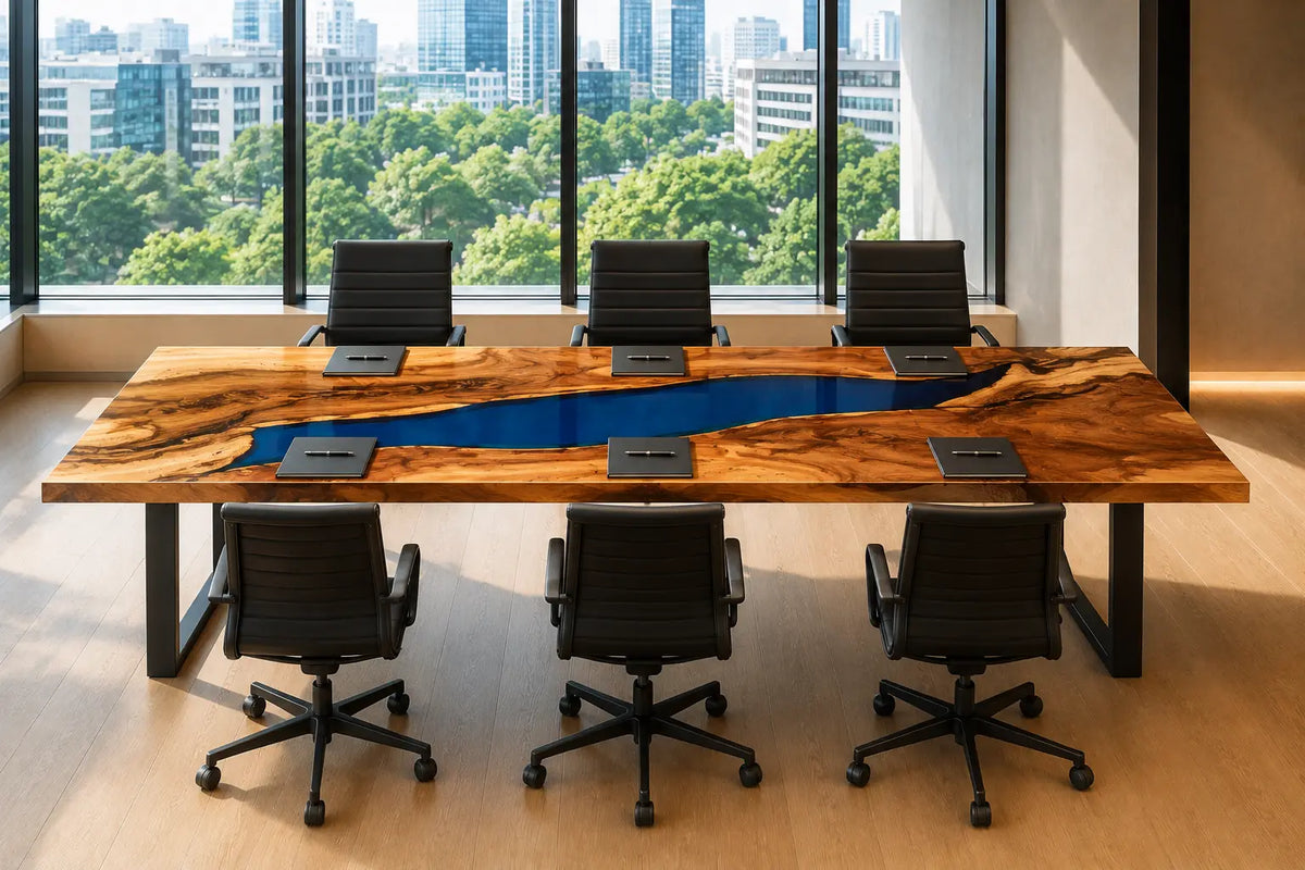 ECTFC12 Meeting Channel Cobalt Blue Epoxy Walnut Conference Table featuring handcrafted walnut wood and cobalt blue resin-4