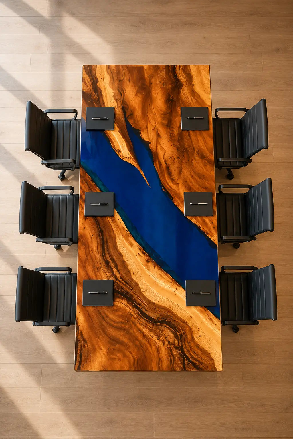ECTFC12 Meeting Channel Cobalt Blue Epoxy Walnut Conference Table featuring handcrafted walnut wood and cobalt blue resin-5