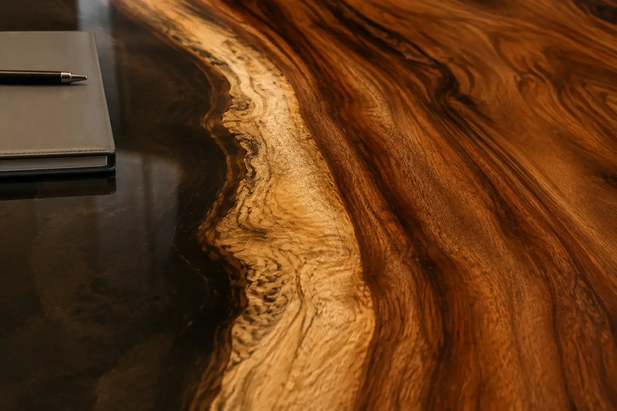 ECTFC13 Live Edge Council Black Epoxy Walnut Conference Table featuring handcrafted walnut wood and black resin-1