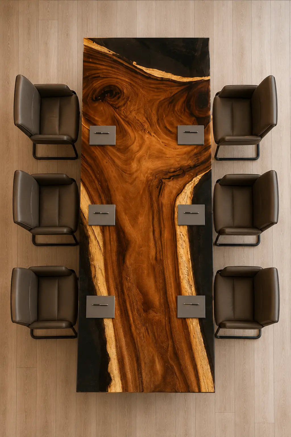 ECTFC13 Live Edge Council Black Epoxy Walnut Conference Table featuring handcrafted walnut wood and black resin-3