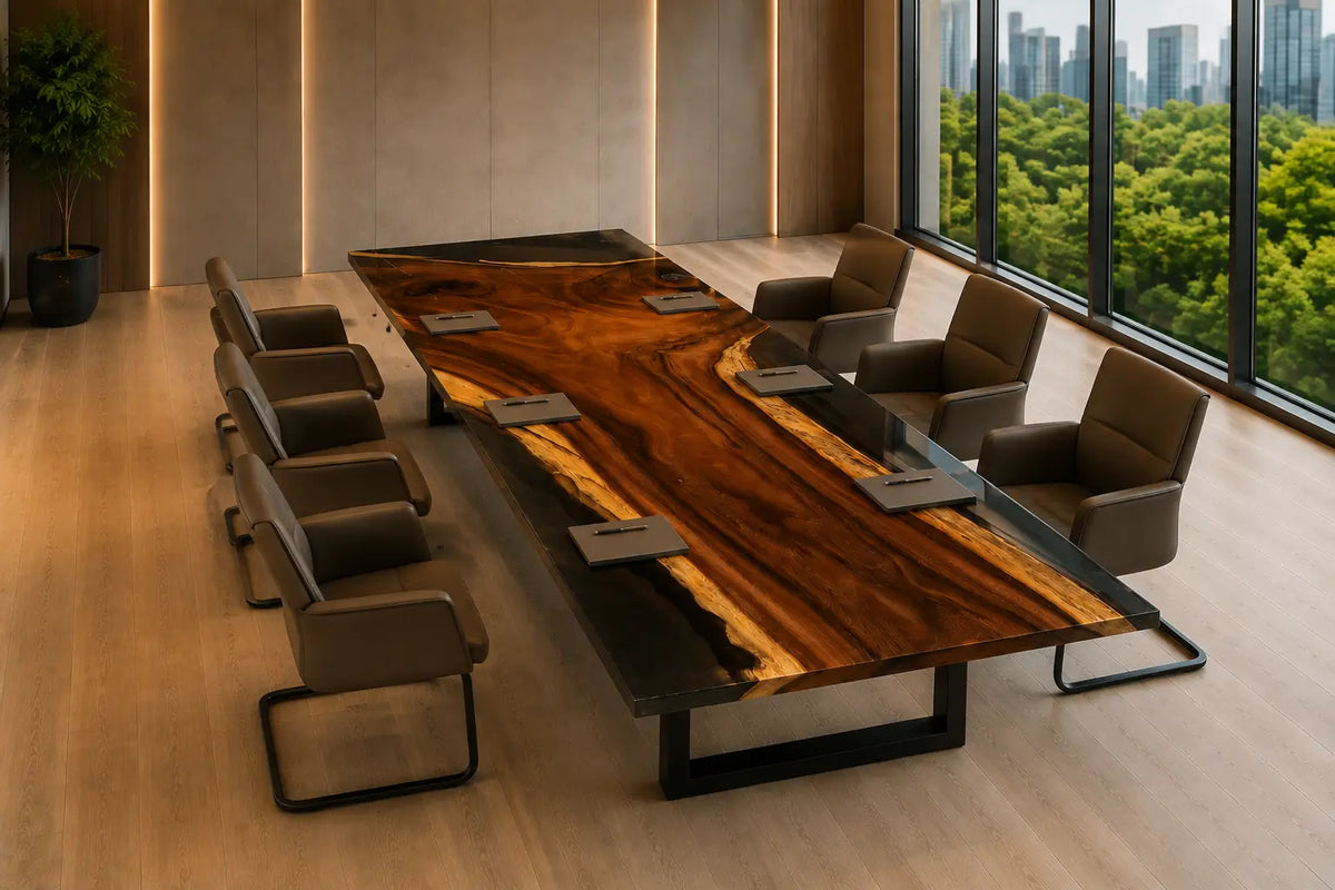 ECTFC13 Live Edge Council Black Epoxy Walnut Conference Table featuring handcrafted walnut wood and black resin-4