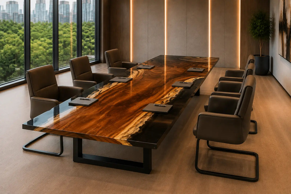 ECTFC13 Live Edge Council Black Epoxy Walnut Conference Table featuring handcrafted walnut wood and black resin-5