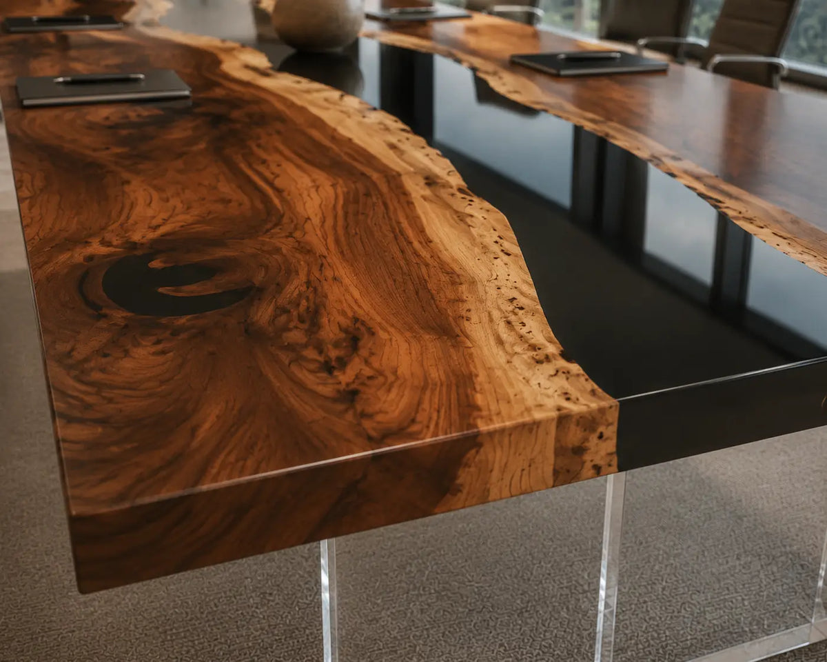ECTFC14 Strategy Passage Black Epoxy Walnut Conference Table featuring handcrafted walnut wood and black resin-2