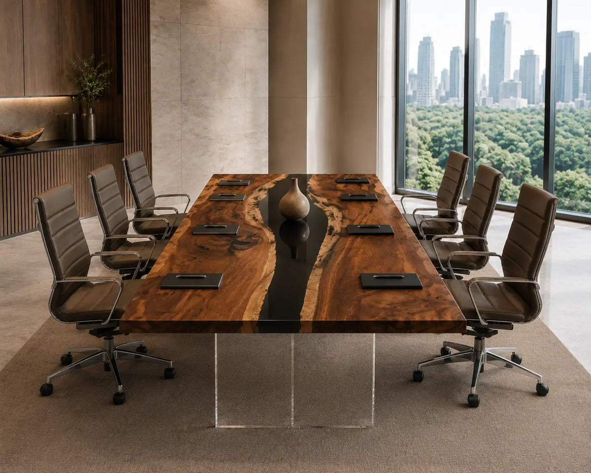 ECTFC14 Strategy Passage Black Epoxy Walnut Conference Table featuring handcrafted walnut wood and black resin-3