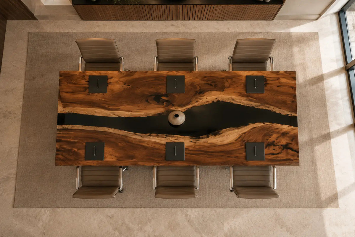 ECTFC14 Strategy Passage Black Epoxy Walnut Conference Table featuring handcrafted walnut wood and black resin-4