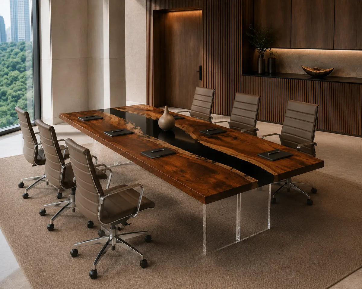 ECTFC14 Strategy Passage Black Epoxy Walnut Conference Table featuring handcrafted walnut wood and black resin-5