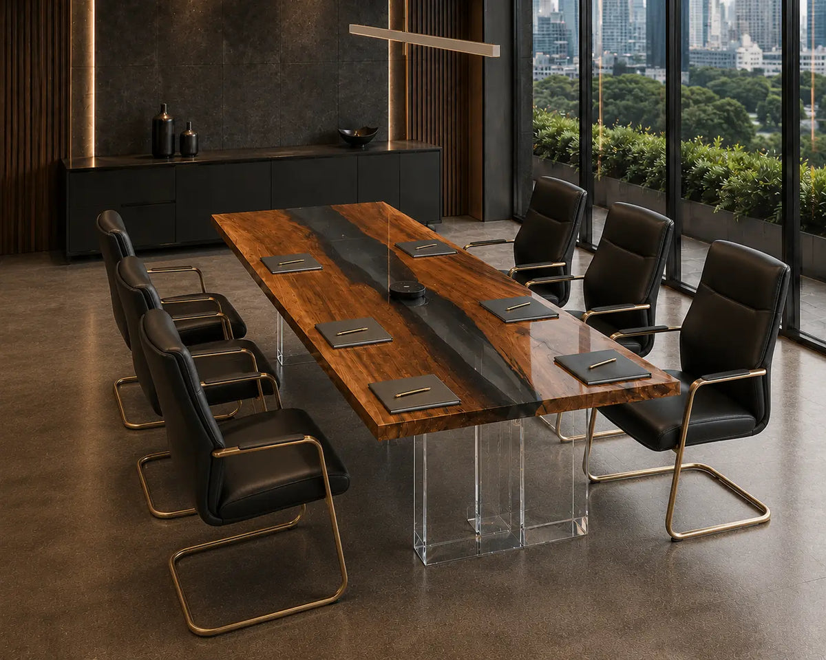 ECTFC15 Executive Current Smoky Gray Epoxy Walnut Conference Table featuring handcrafted walnut wood and smoky gray resin-3