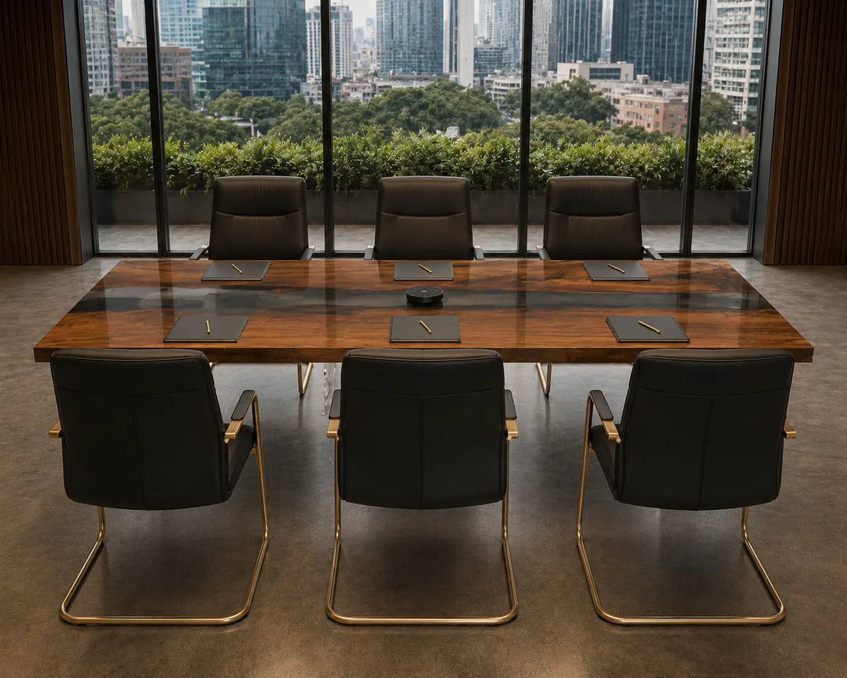 ECTFC15 Executive Current Smoky Gray Epoxy Walnut Conference Table featuring handcrafted walnut wood and smoky gray resin-4