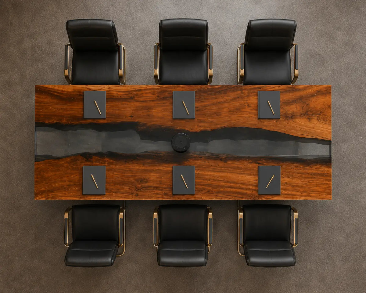 ECTFC15 Executive Current Smoky Gray Epoxy Walnut Conference Table featuring handcrafted walnut wood and smoky gray resin-5