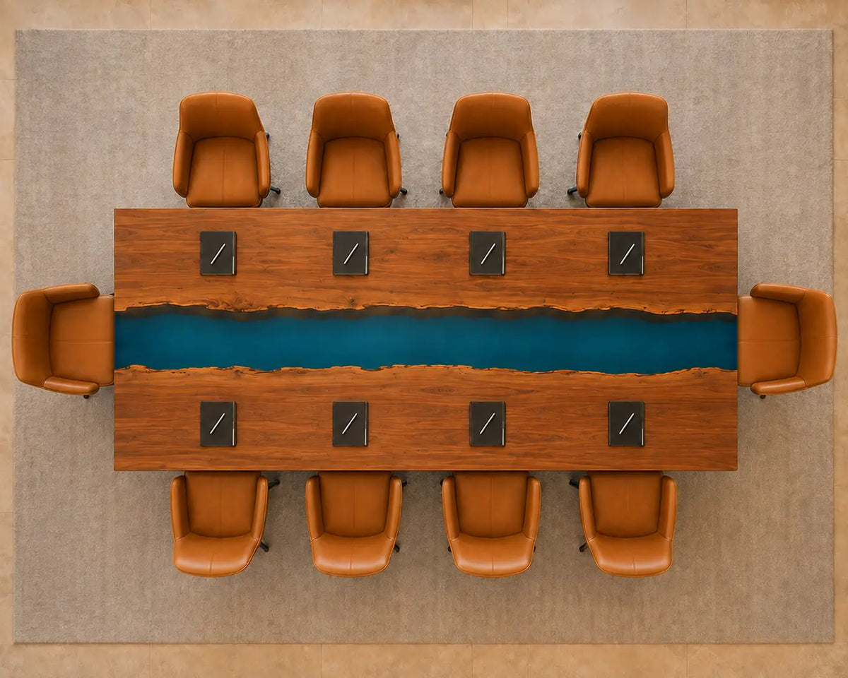 ECTFC16 Teamwork River Turquoise Epoxy Walnut Conference Table featuring handcrafted walnut wood and turquoise resin-3