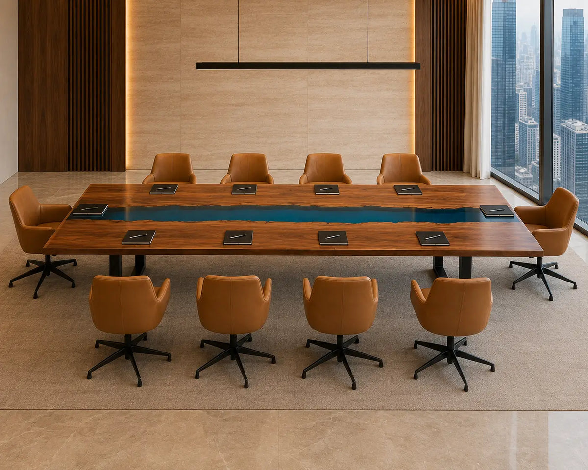 ECTFC16 Teamwork River Turquoise Epoxy Walnut Conference Table featuring handcrafted walnut wood and turquoise resin-4