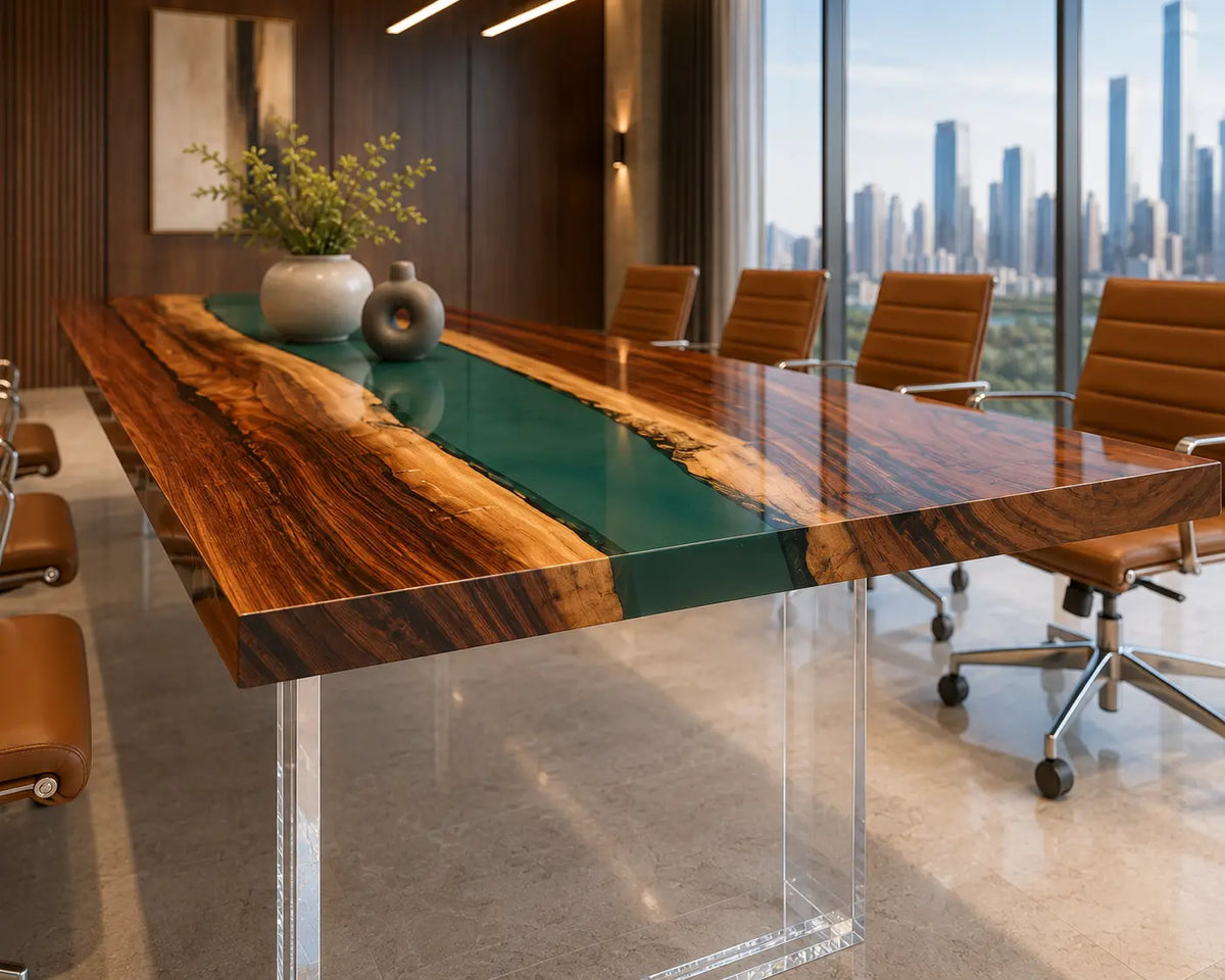 ECTFC17 Conference Strait Turquoise Epoxy Walnut Conference Table featuring handcrafted walnut wood and turquoise resin-2