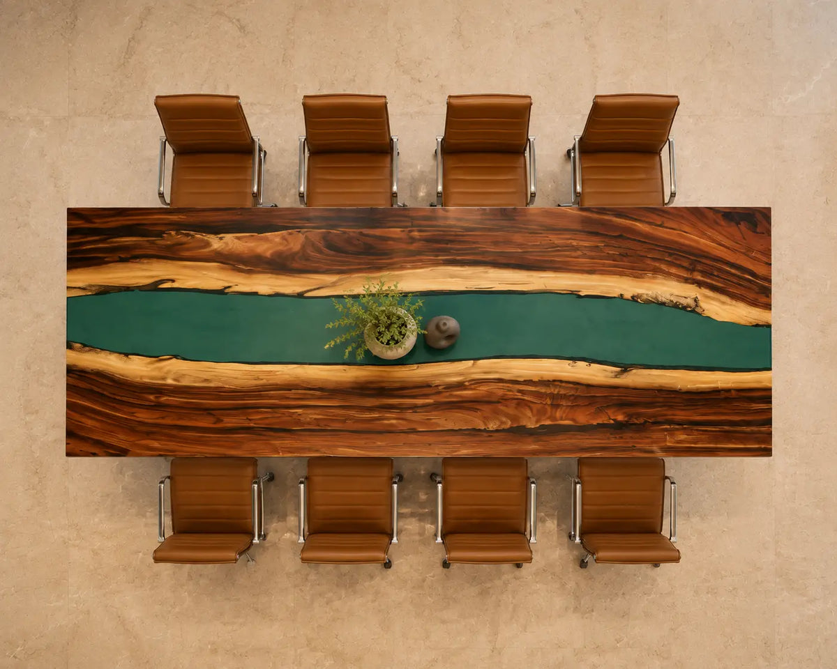 ECTFC17 Conference Strait Turquoise Epoxy Walnut Conference Table featuring handcrafted walnut wood and turquoise resin-3