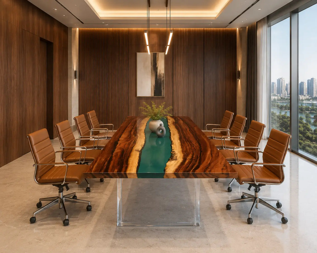 ECTFC17 Conference Strait Turquoise Epoxy Walnut Conference Table featuring handcrafted walnut wood and turquoise resin-4