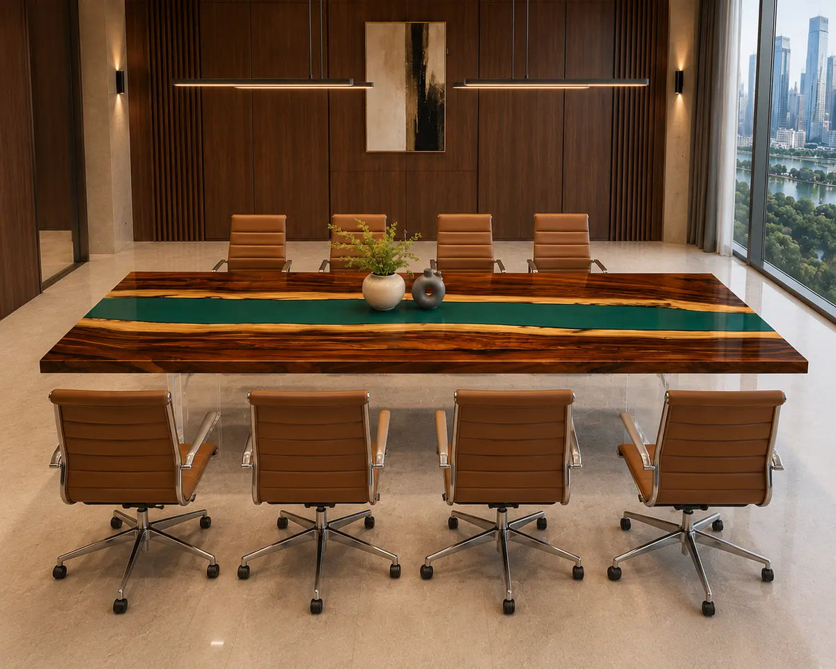 ECTFC17 Conference Strait Turquoise Epoxy Walnut Conference Table featuring handcrafted walnut wood and turquoise resin-5