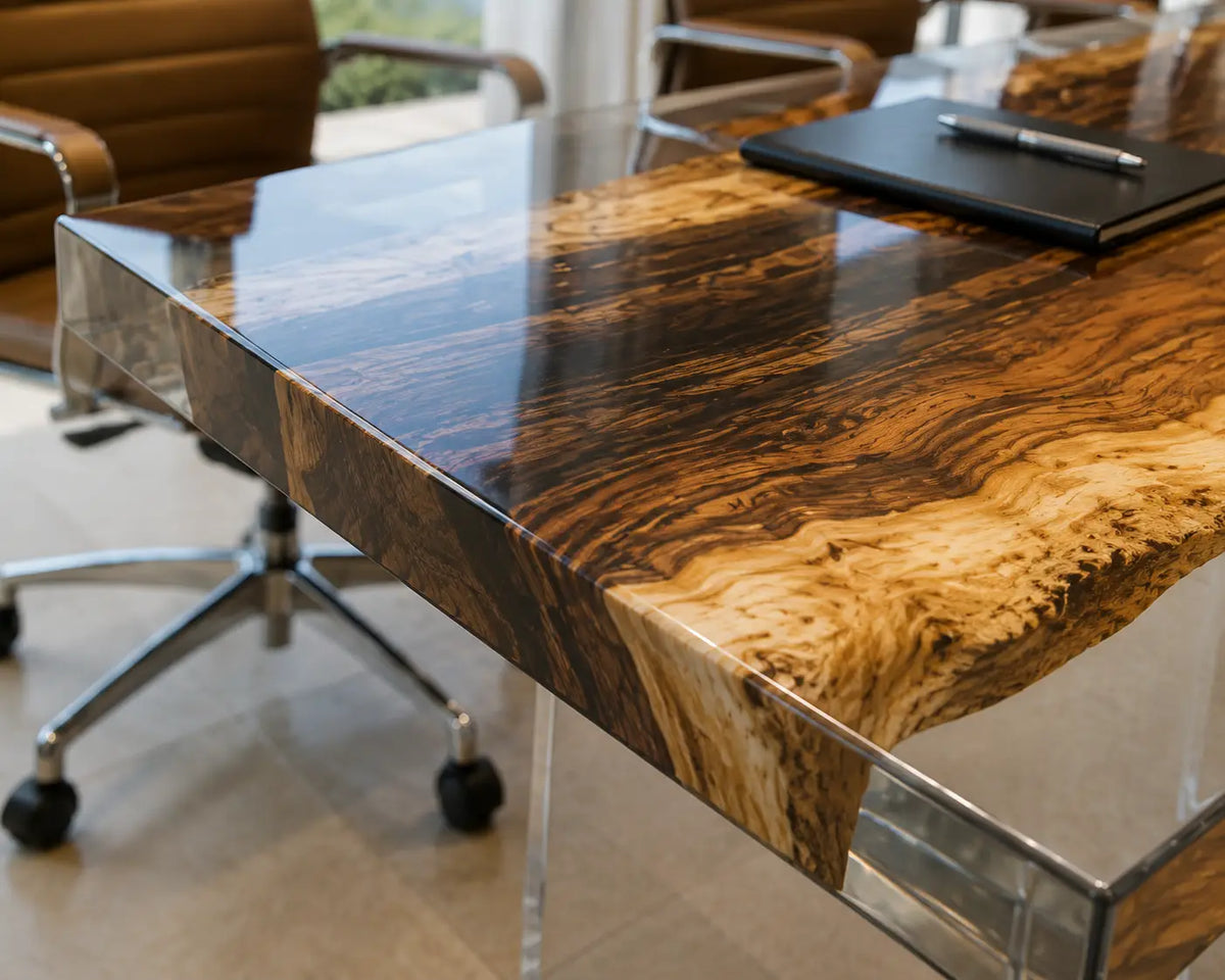 ECTFC18 Boardroom Span Crystal Clear Epoxy Walnut Conference Table featuring handcrafted walnut wood and crystal clear resin-1