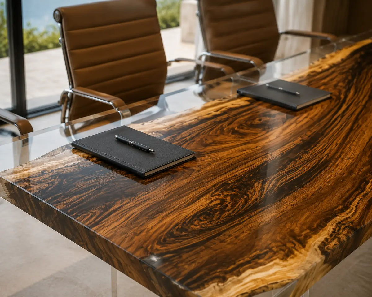 ECTFC18 Boardroom Span Crystal Clear Epoxy Walnut Conference Table featuring handcrafted walnut wood and crystal clear resin-2